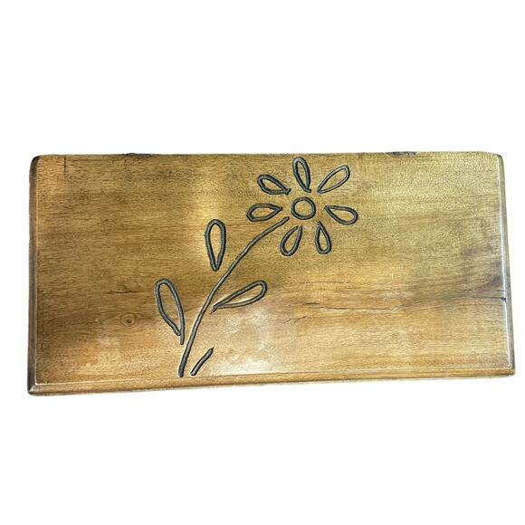 Vintage Primitive Hand Carved Flower Wooden Trinket Jewelry Box Hinged Heavy 12" - Picture 2 of 15